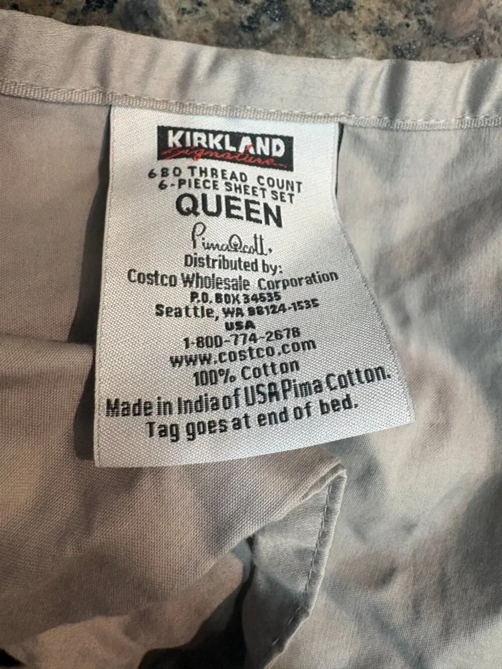 Kirkland Signature 680 Thread Count Queen Flat Sheet Gray Pima Cotton